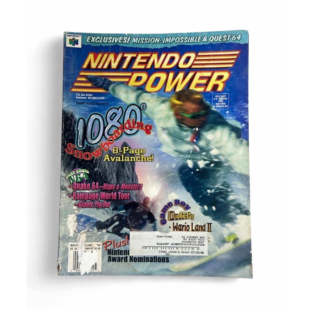 Vintage 1998 Nintendo Power Vol 106 1080 Snowboarding Forsaken Poster N64